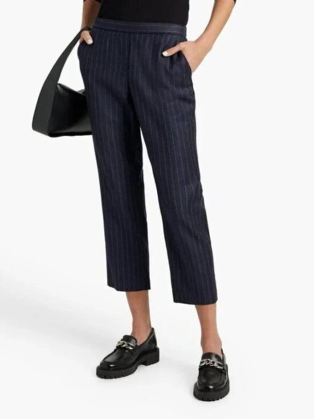 EUC Theory Linen Blend Pull-On Pinstripe Crop Pants Navy 0